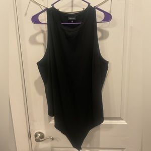 Who What Wear Black Ribbed Sleeveless Snap Closure Bodysuit